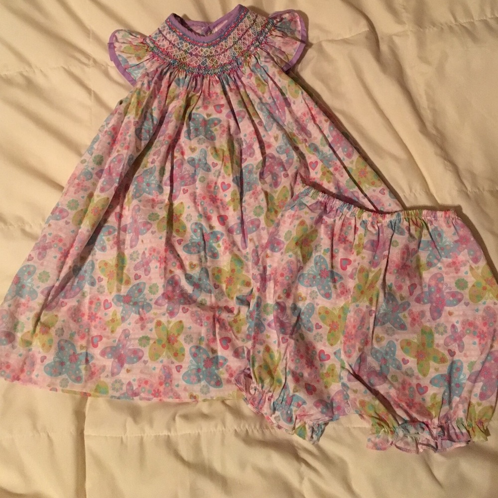 Petit Ami smocked dress and bloomer set